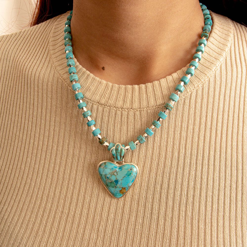 Blue Turquoise Heart Sterling Silver Pendant Necklace - Barse Jewelry