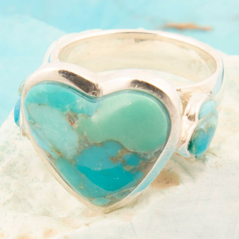 Blue Turquoise Heart Sterling Silver Statement Ring - Barse Jewelry