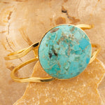 Blue Turquoise Hinged Golden Cuff Bracelet - Barse Jewelry