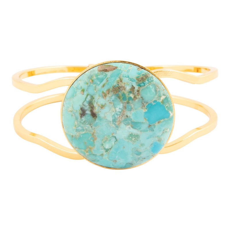 Blue Turquoise Hinged Golden Cuff Bracelet - Barse Jewelry