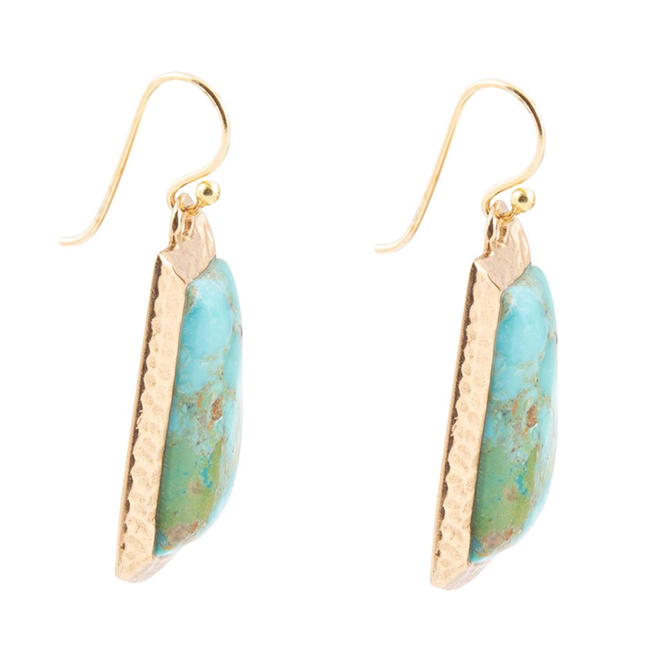 Blue Turquoise Jeweled Statement Golden Earrings - Barse Jewelry
