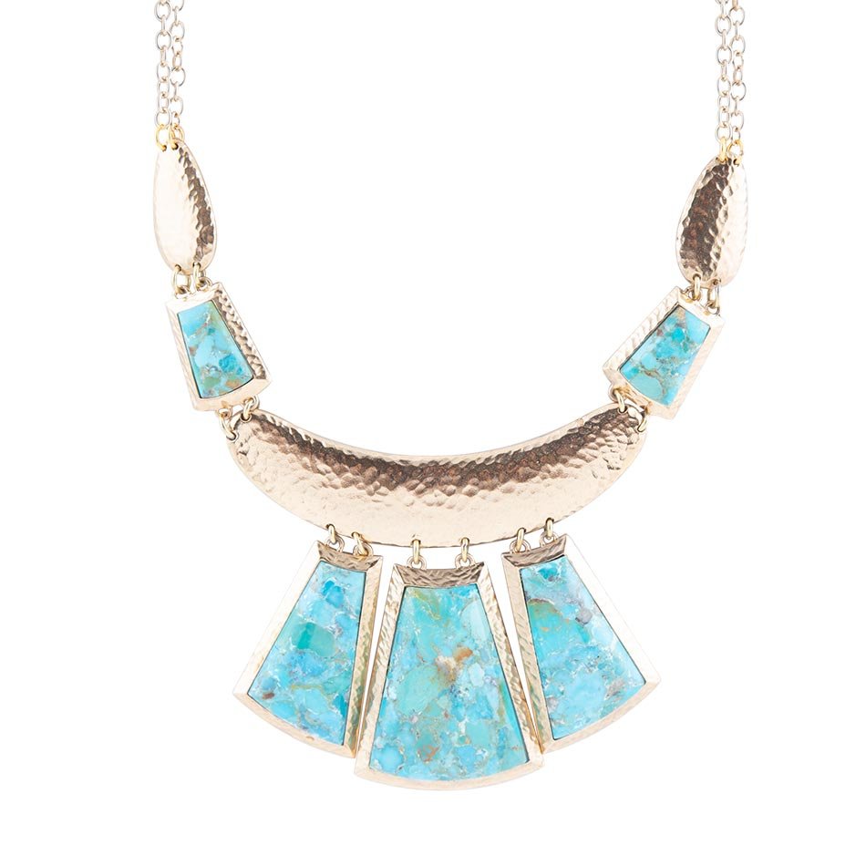 Slabs of Blue Turquoise Golden Statement Necklace