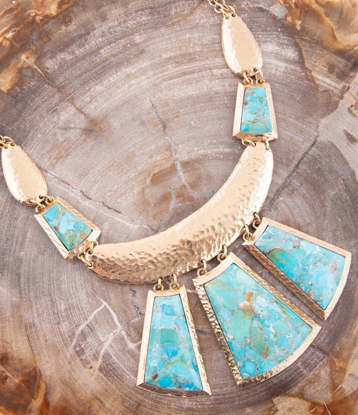 Blue Turquoise Jeweled Statement Golden Necklace - Barse Jewelry