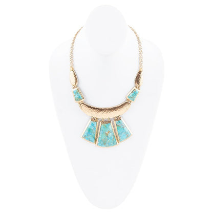 Blue Turquoise Jeweled Statement Golden Necklace - Barse Jewelry