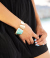 Blue Turquoise Jeweled Statement Link Golden Bracelet - Barse Jewelry