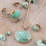 Blue Turquoise Long Golden Chain Necklace - Barse Jewelry