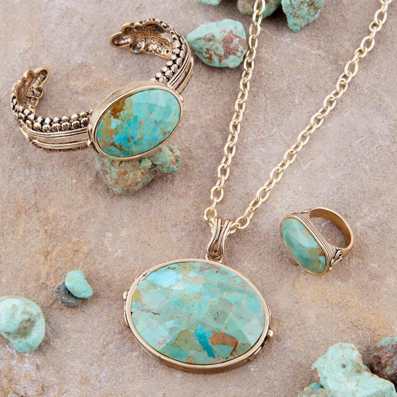 Blue Turquoise Long Golden Chain Necklace - Barse Jewelry