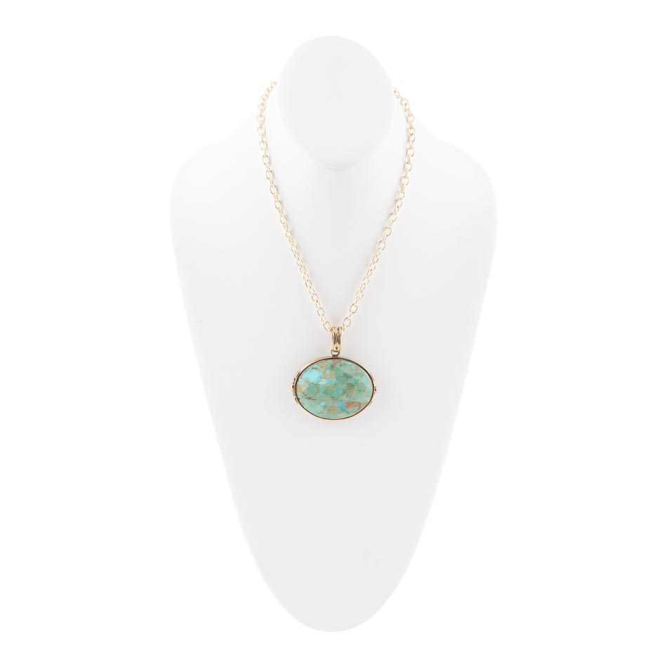 Blue Turquoise Long Golden Chain Necklace - Barse Jewelry