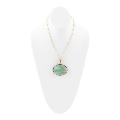 Blue Turquoise Long Golden Chain Necklace - Barse Jewelry
