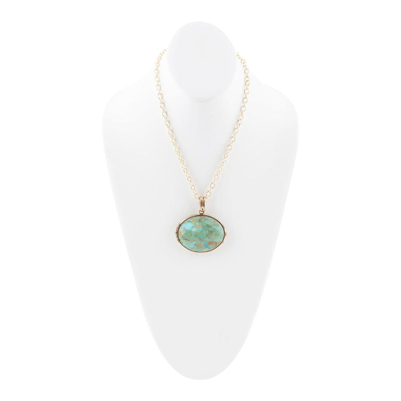 Blue Turquoise Long Golden Chain Necklace - Barse Jewelry