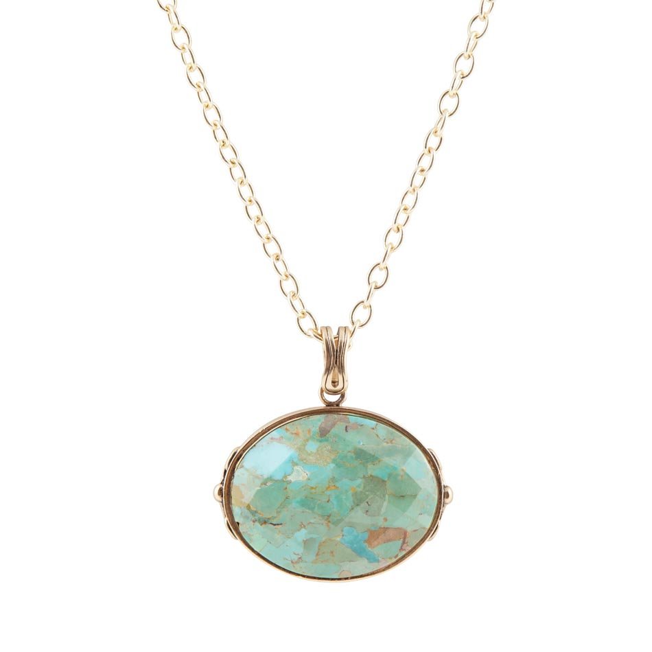 Blue Turquoise Long Golden Chain Necklace - Barse Jewelry