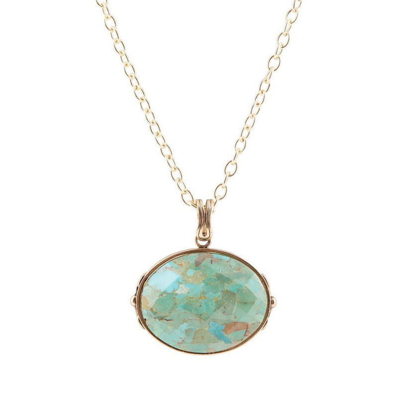 Blue Turquoise Long Golden Chain Necklace - Barse Jewelry