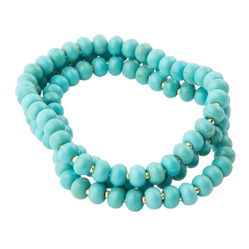 Blue Turquoise Magnesite Golden Bracelet Set - Barse Jewelry