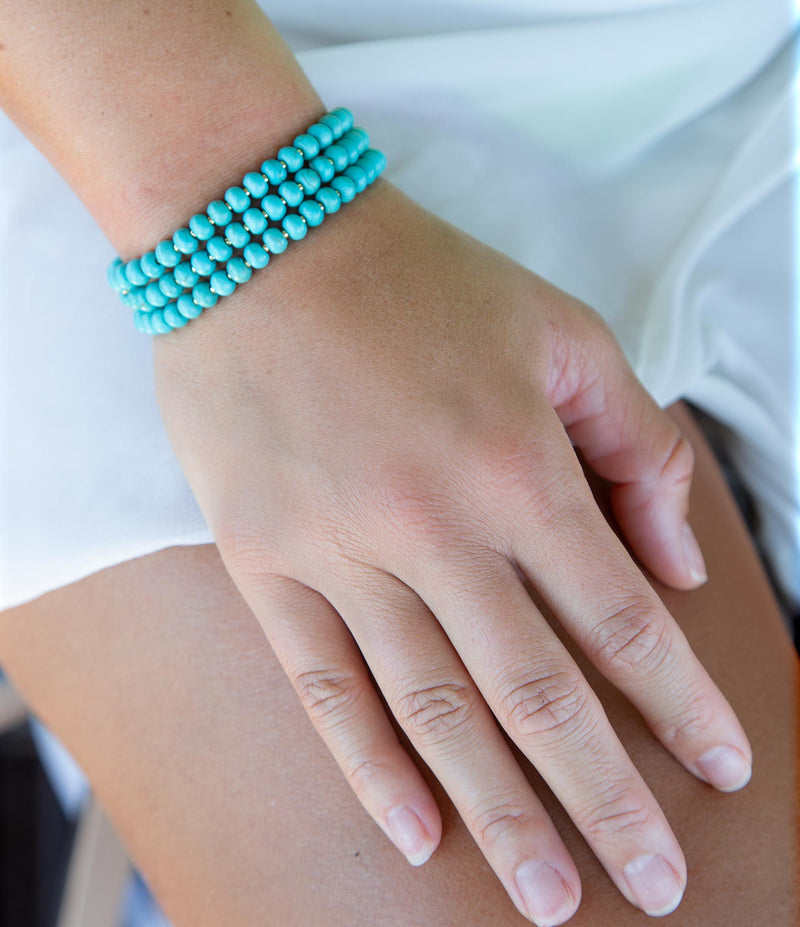 Blue Turquoise Magnesite Golden Bracelet Set - Barse Jewelry