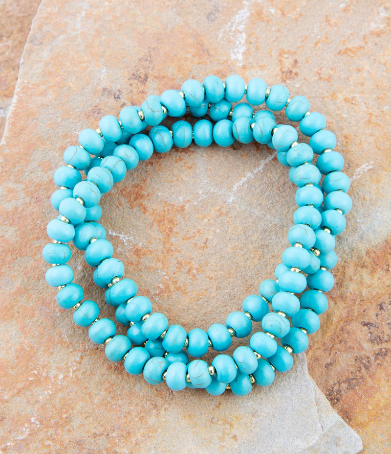 Blue Turquoise Magnesite Golden Bracelet Set - Barse Jewelry