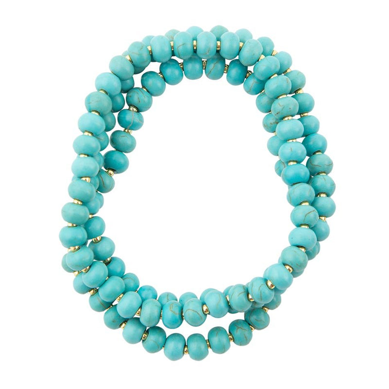 Blue Turquoise Magnesite Golden Bracelet Set - Barse Jewelry