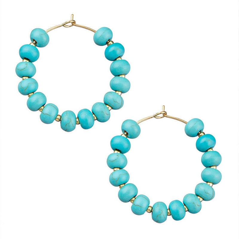 Blue Turquoise Magnesite Golden Hoop Earrings - Barse Jewelry
