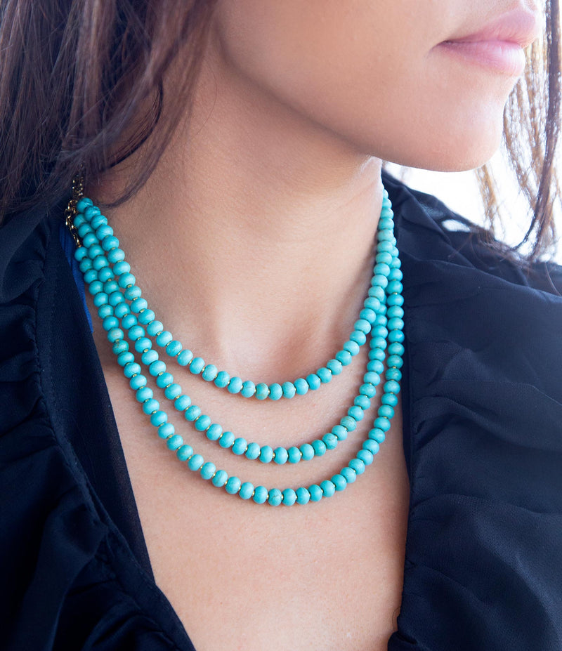 Blue Turquoise Magnesite Golden Mecklace - Barse Jewelry