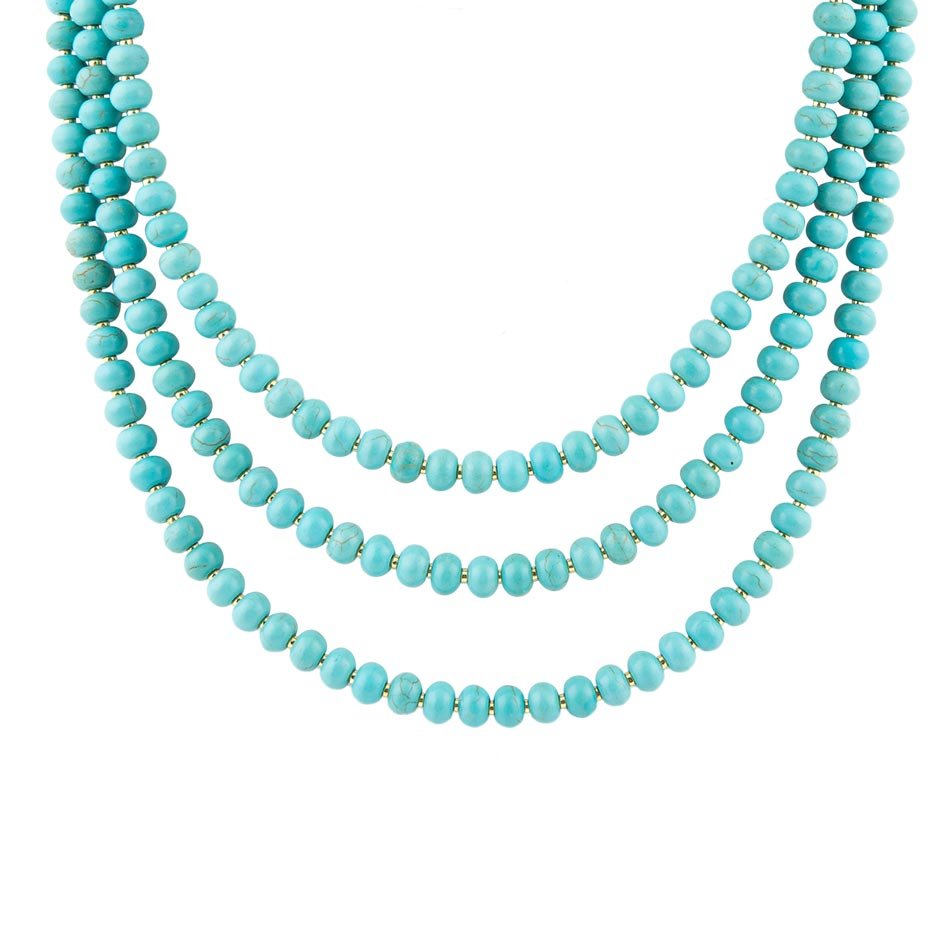 Blue Turquoise Magnesite Golden Mecklace - Barse Jewelry