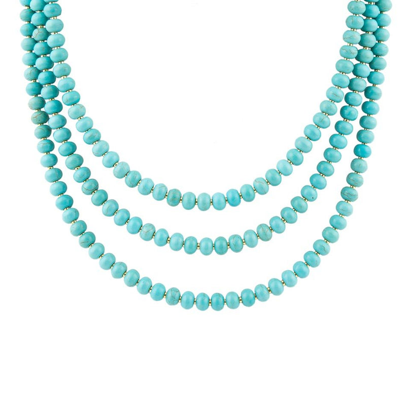 Blue Turquoise Magnesite Golden Mecklace - Barse Jewelry