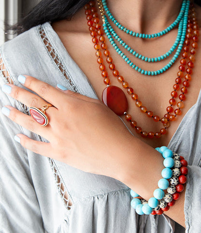Blue Turquoise Magnesite Golden Mecklace - Barse Jewelry