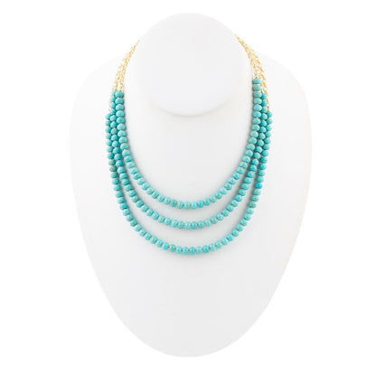 Blue Turquoise Magnesite Golden Mecklace - Barse Jewelry