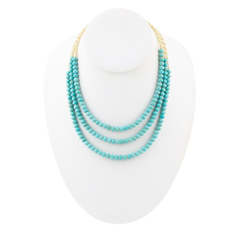 Blue Turquoise Magnesite Golden Mecklace - Barse Jewelry