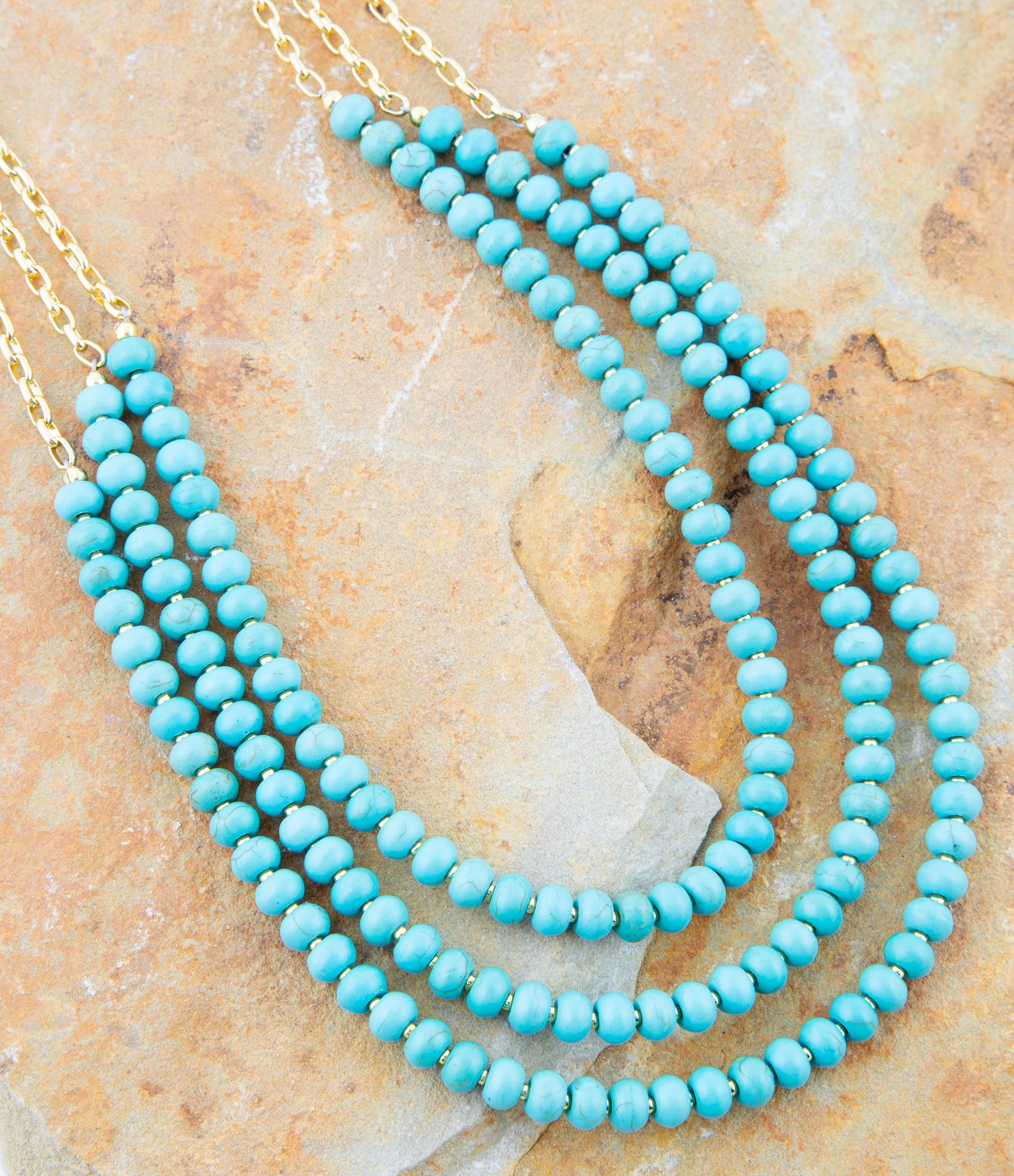 Blue Turquoise Magnesite Golden Mecklace - Barse Jewelry