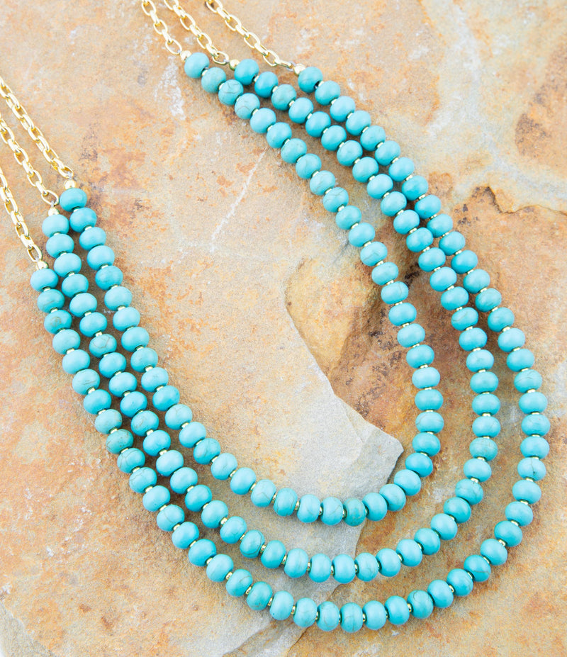 Blue Turquoise Magnesite Golden Mecklace - Barse Jewelry