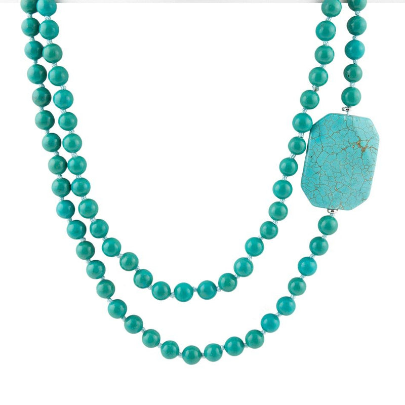 Blue Turquoise Magnesite Stone Knotted Necklace - Barse Jewelry