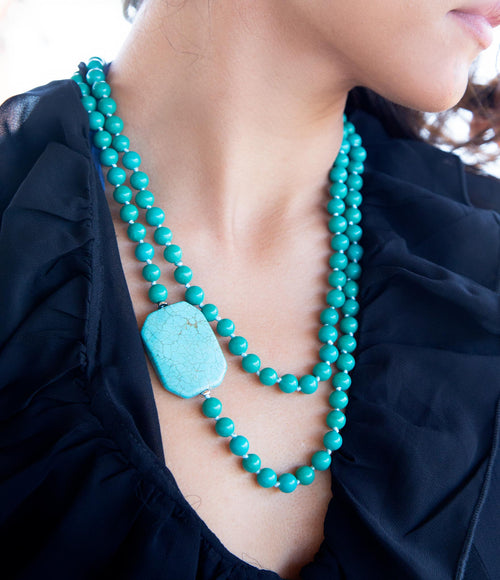 Blue Turquoise Magnesite Stone Knotted Necklace - Barse Jewelry