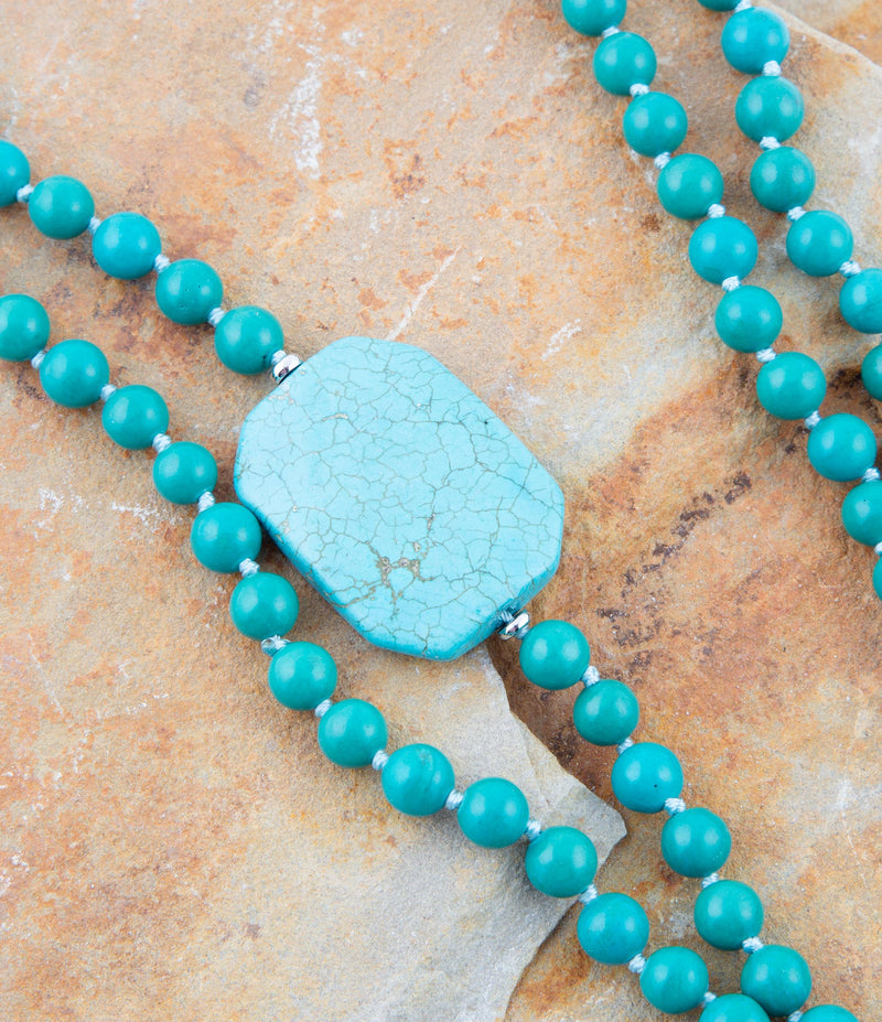 Blue Turquoise Magnesite Stone Knotted Necklace - Barse Jewelry