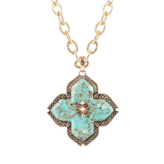 Blue Turquoise Maltese Golden Cross Pendant