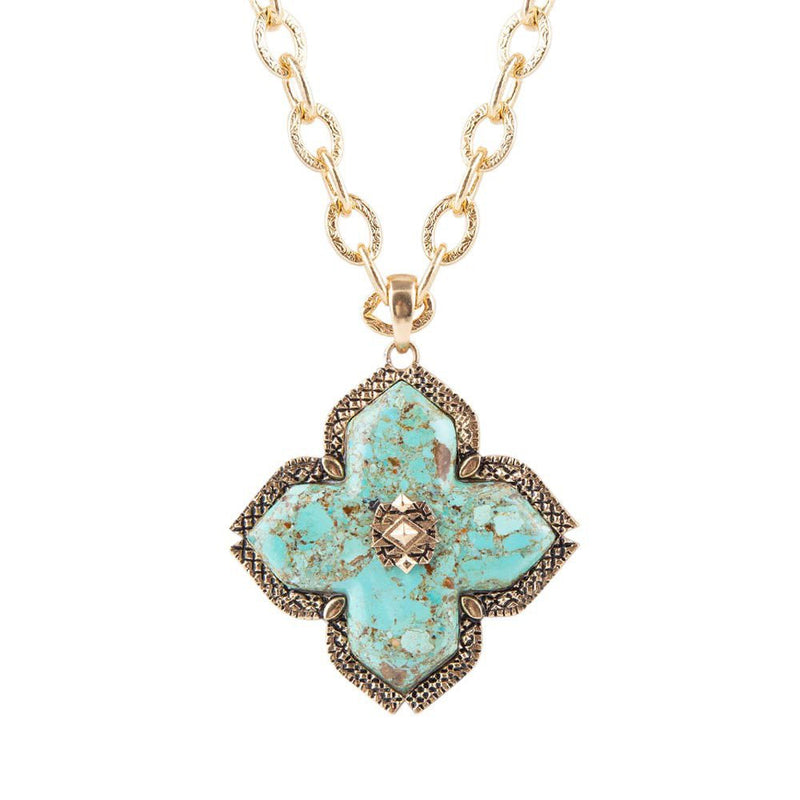 Blue Turquoise Maltese Golden Cross Pendant - Barse Jewelry