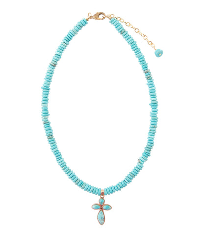 Blue Turquoise on the Cross Pendant Necklace - Barse Jewelry