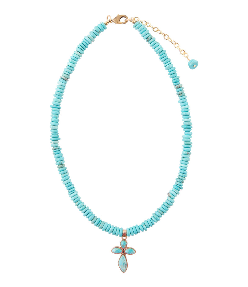 Blue Turquoise on the Cross Pendant Necklace - Barse Jewelry
