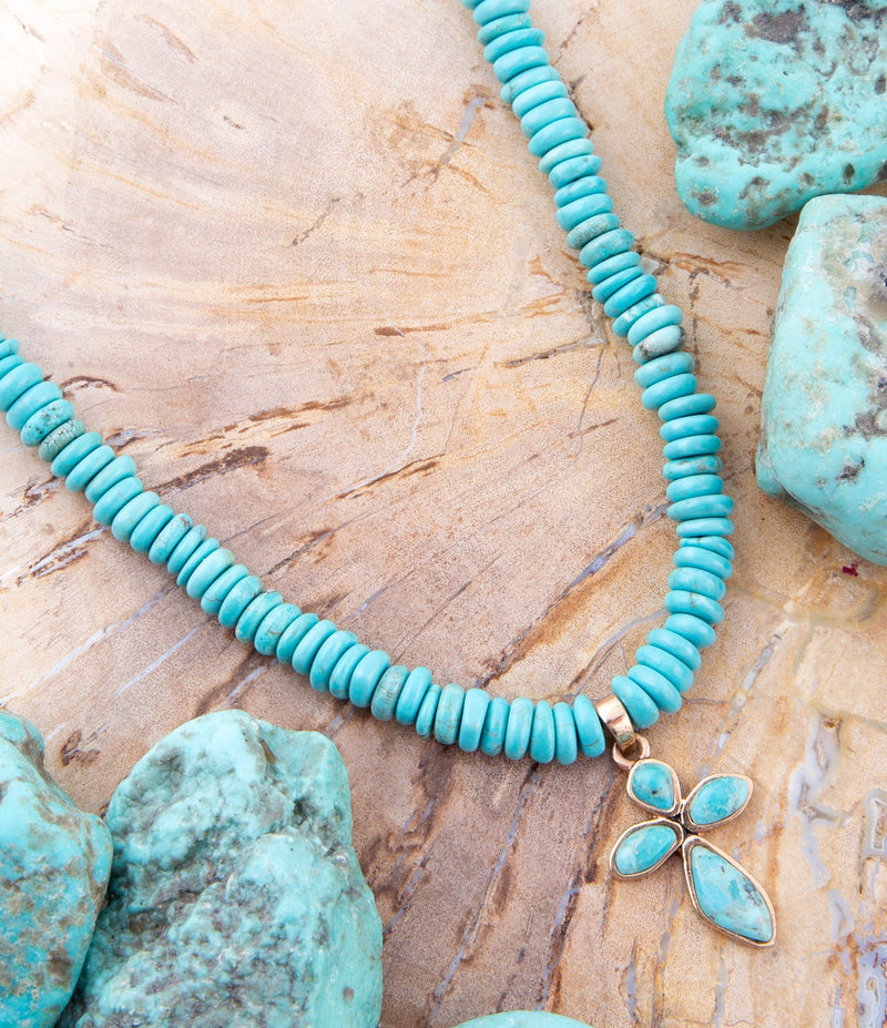 Blue Turquoise on the Cross Pendant Necklace - Barse Jewelry