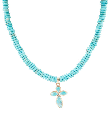 Blue Turquoise on the Cross Pendant Necklace - Barse Jewelry