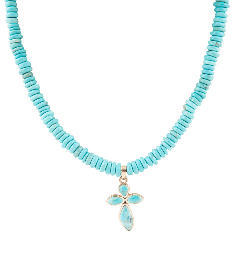 Blue Turquoise on the Cross Pendant Necklace - Barse Jewelry
