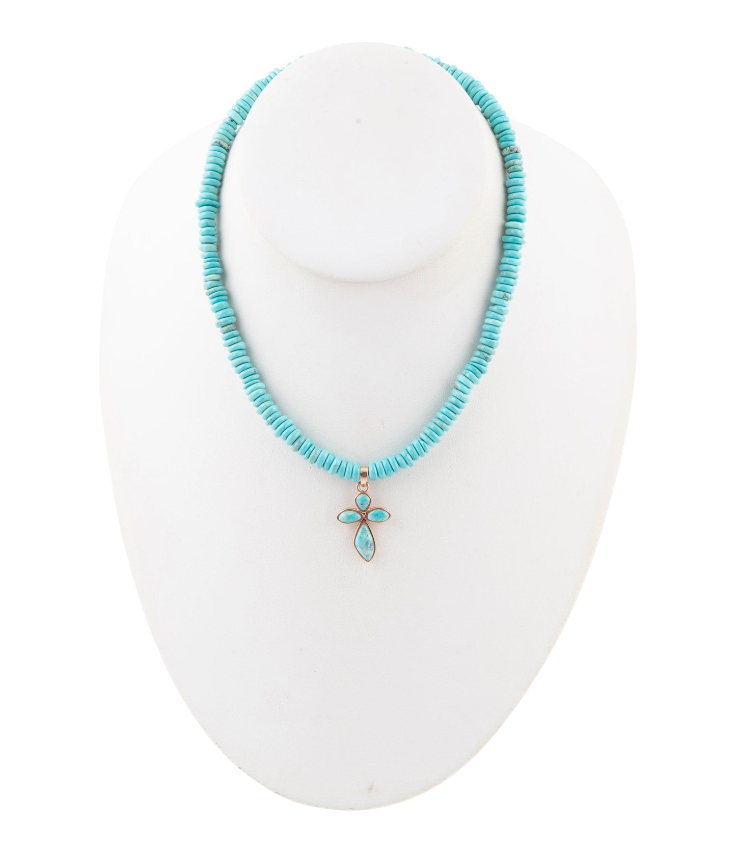 Blue Turquoise on the Cross Pendant Necklace - Barse Jewelry