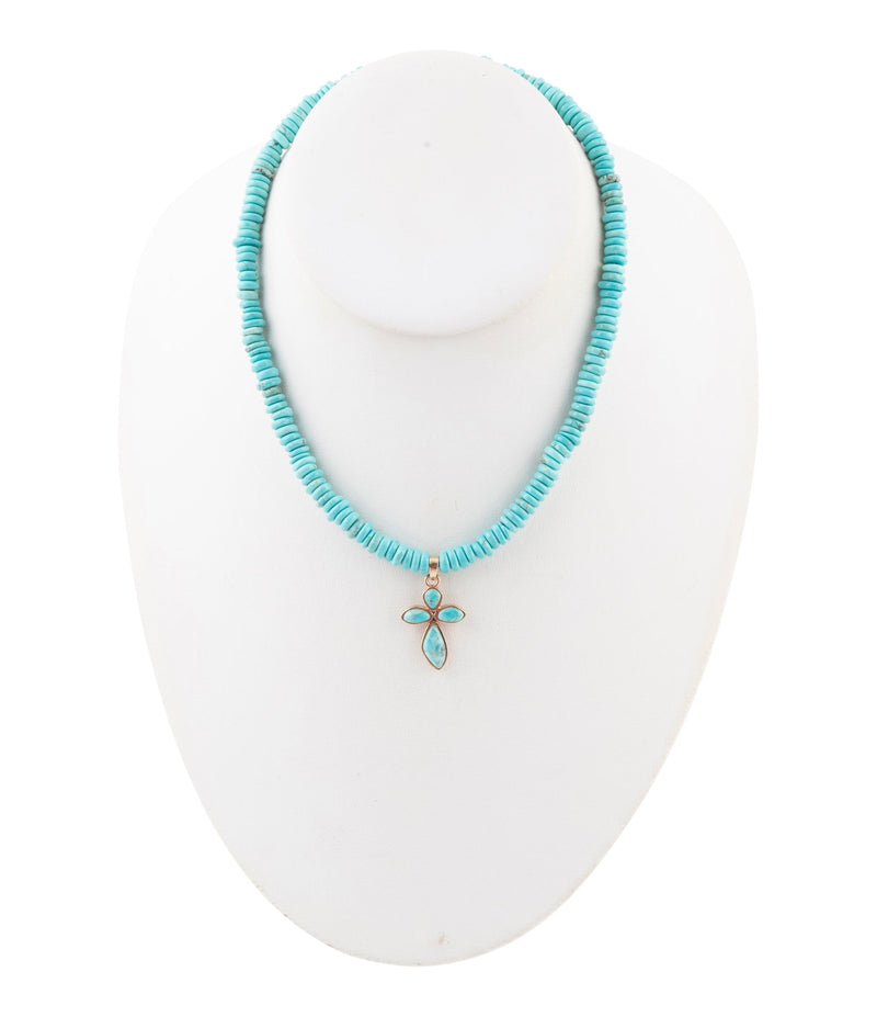 Blue Turquoise on the Cross Pendant Necklace - Barse Jewelry