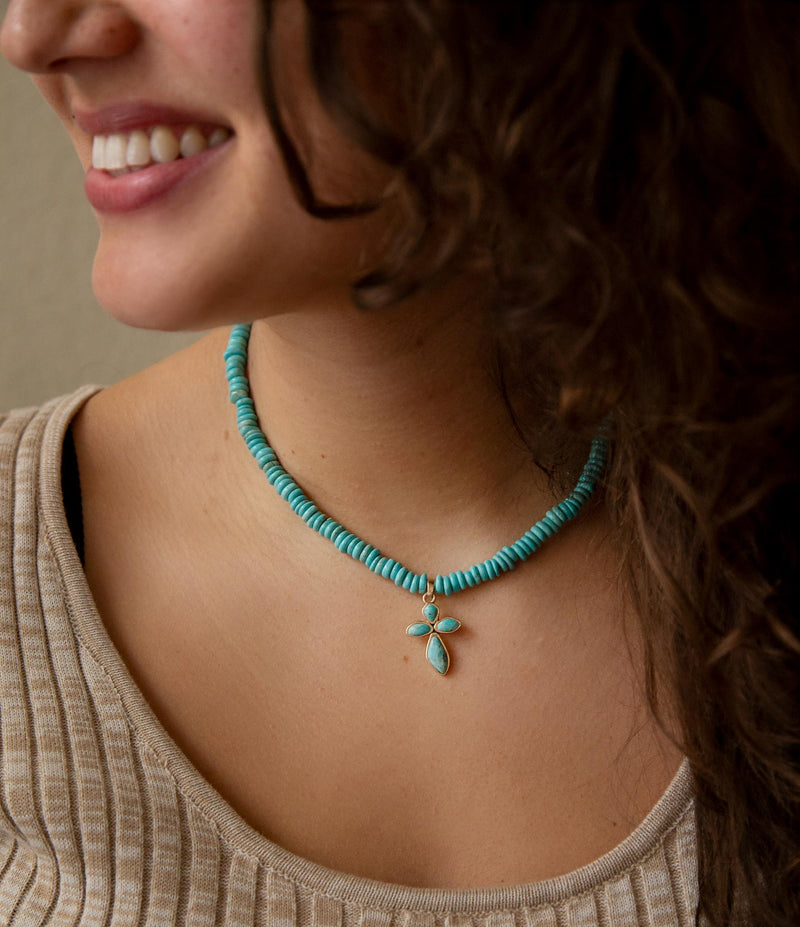 Blue Turquoise on the Cross Pendant Necklace - Barse Jewelry