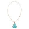 Blue Turquoise Pendant and White Pearl Sterling Silver Necklace - Barse Jewelry