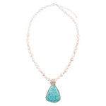 Blue Turquoise Pendant and White Pearl Sterling Silver Necklace - Barse Jewelry