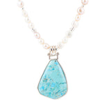 Blue Turquoise Pendant and White Pearl Sterling Silver Necklace - Barse Jewelry