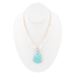 Blue Turquoise Pendant and White Pearl Sterling Silver Necklace - Barse Jewelry