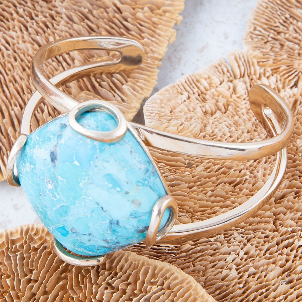 Blue Turquoise Rhombus Statement Cuff Bracelet - Barse Jewelry