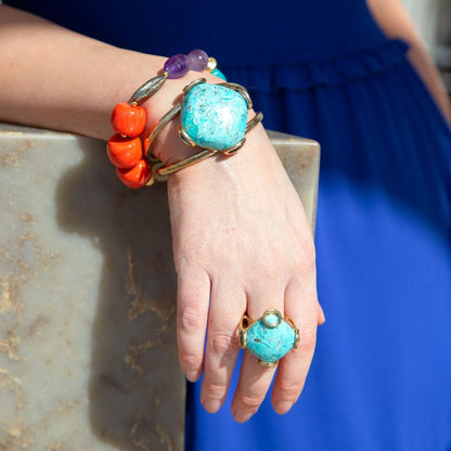 Blue Turquoise Rhombuse Statement Ring - Barse Jewelry