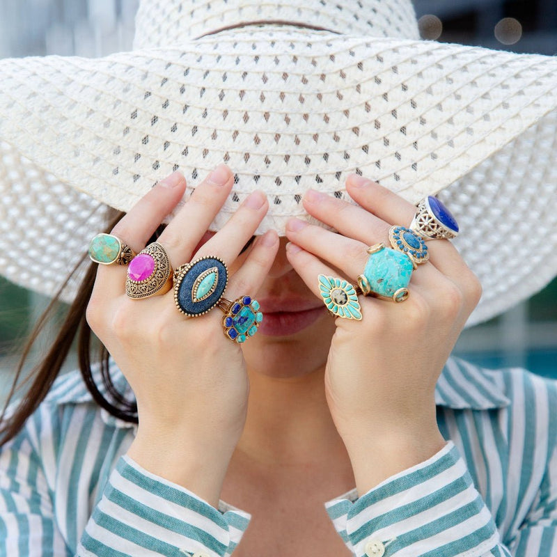 Blue Turquoise Rhombuse Statement Ring - Barse Jewelry