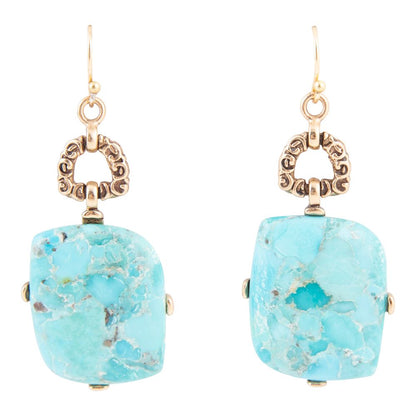 Blue Turquoise Riche Golden Drop Earrings - Barse Jewelry